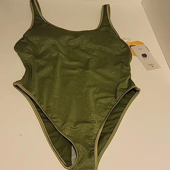 NWT Fe Noel X Target Dark Olive Metallic Swimsuit + NWT The Day Fashion Sunglass - Picture 8 of 16